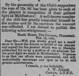 Bill Julian Luton Times Letter 16th Feb 1894