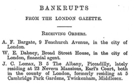 JC Lomax Bankruptcy Notice 13th September 1893