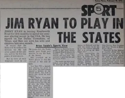 Jimmy Ryan To Play In USA Feb 1976