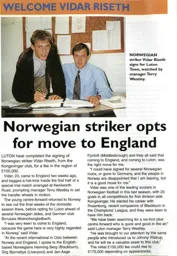 Welcome Vidar Riseth! - 95-96 programme feature