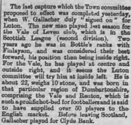 William Gallacher Signing Luton Times 20th July 1894